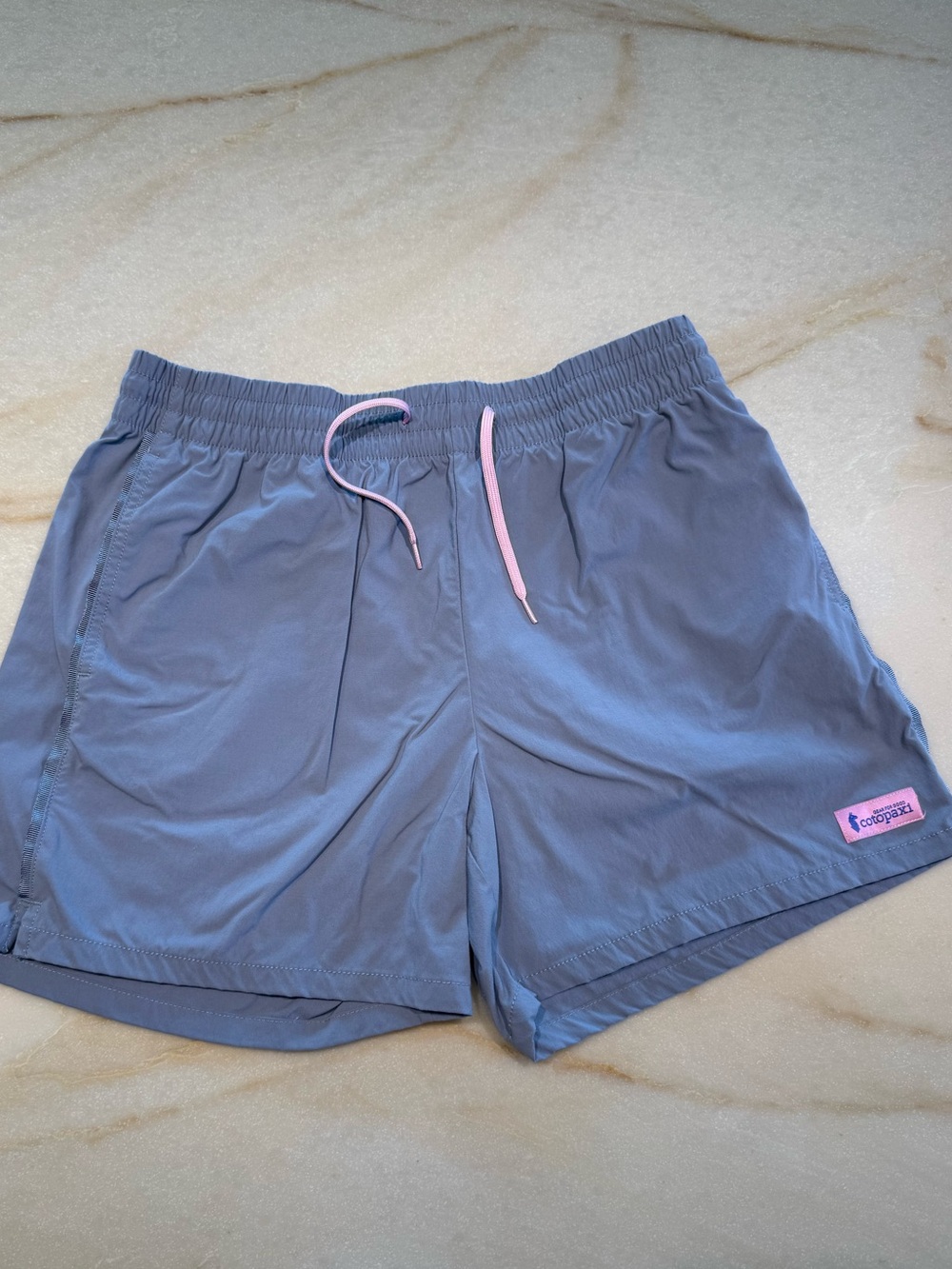cotopaxi Gray Athletic Shorts with Pink Drawstring